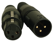 3-pin DMX Connectors, OUT on left and IN on right.